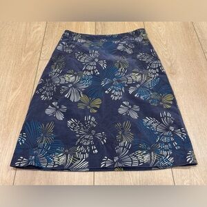 White Stuff Navy Velvet Feel Abstract Floral A-Line Midi Skirt Size 8
